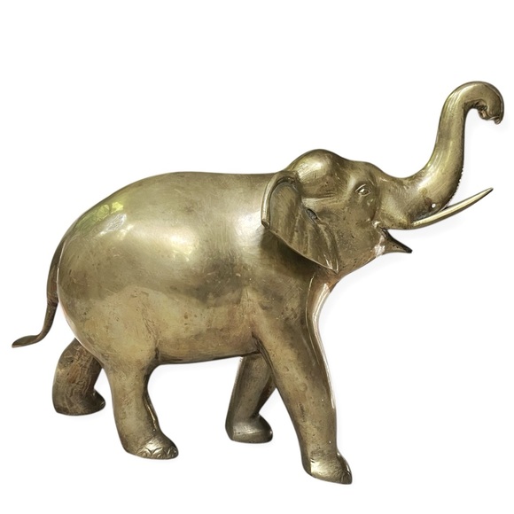 Vintage MCM Large Brass Elephant Figurine Statue